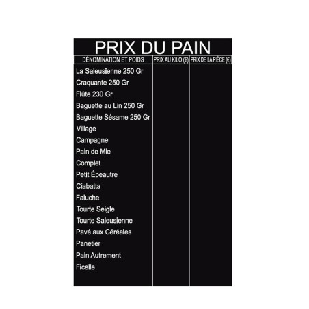 Panneaux "Prix du Pain" - 123 116GPAIN