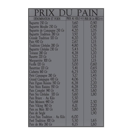 Panneaux "Prix du Pain" - 123 116GPAIN