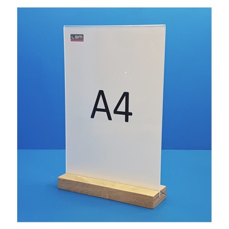 5 Supports plexi - sur socle bois - vertical droit à poser - 2 faces