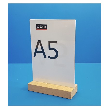 5 Supports plexi - sur socle bois - vertical droit à poser - 2 faces