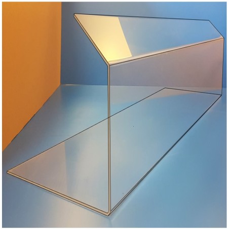Protecteur survitrine plexi - base 200 x Ht 300 x retour 100 mm à 45°