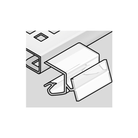 5 Porte-étiquettes fond blanc avec rail et 4 clips pince tablette verre - ht 31.5 x lg 1000 mm