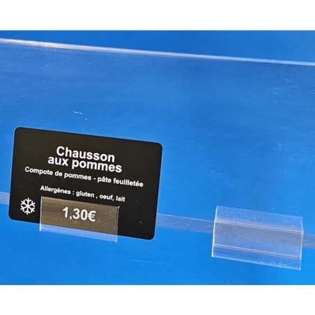 25 Clips monobloc porte-étiquettes pince tablette verre - ht 18 x lg 45mm